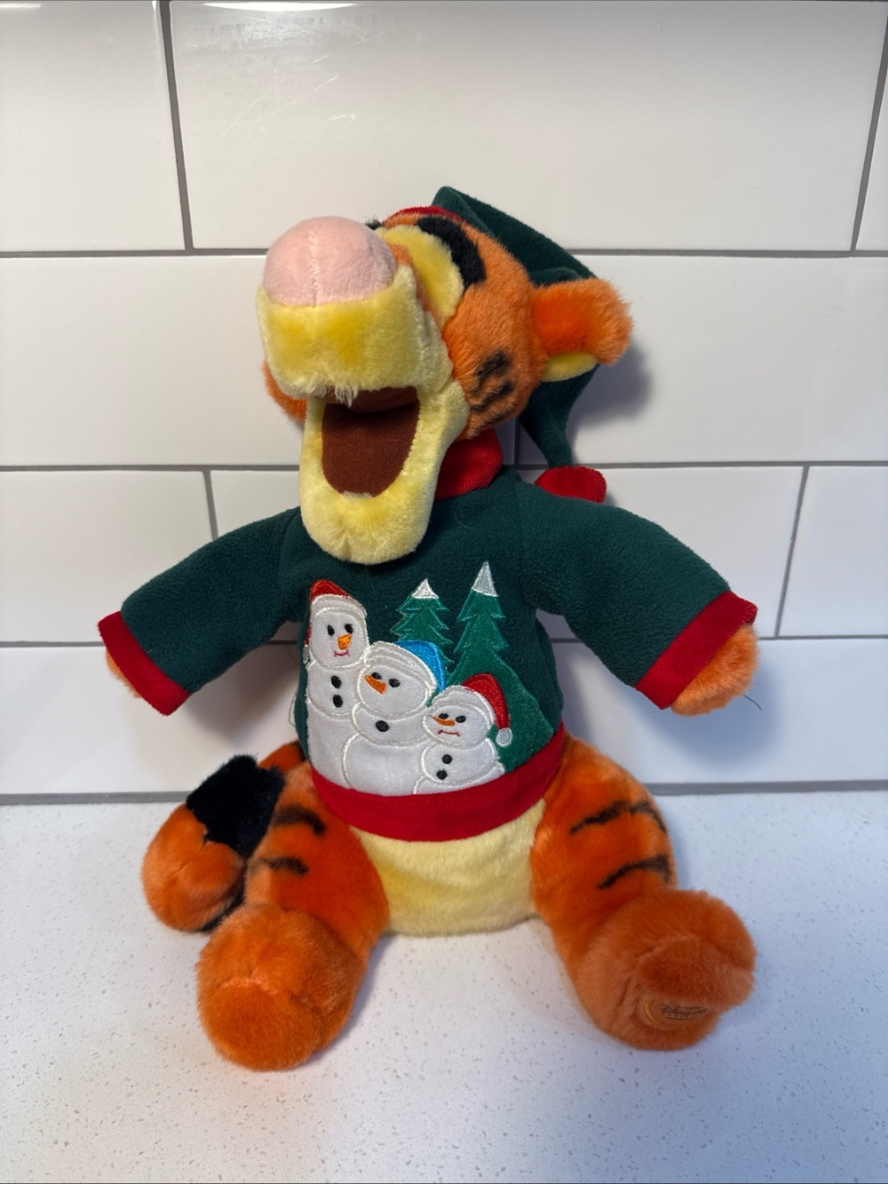 Disney Orange Tiger Plush in Green Holiday Sweater